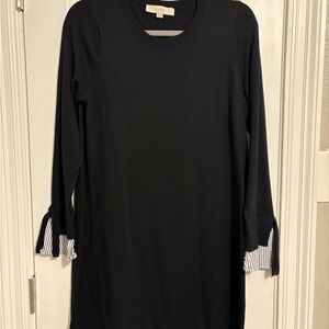 LOFT Black Dress with Striped Cuffs